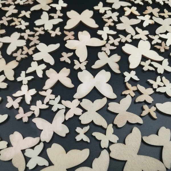 50x Mixed Size Butterflies MDF Wooden Shape Craft Embellishments HOT Wood C6V0