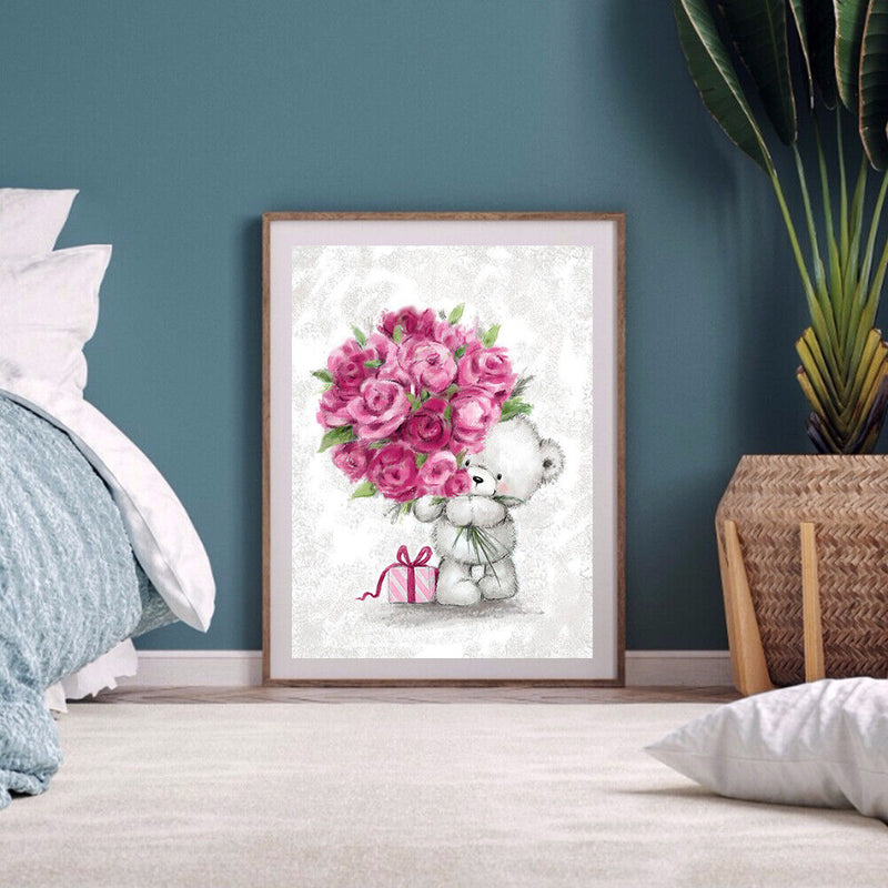 5D DIY Bouquet Bear Full Round Diamond Painting Mosaic Picture Rhinestone Crafts