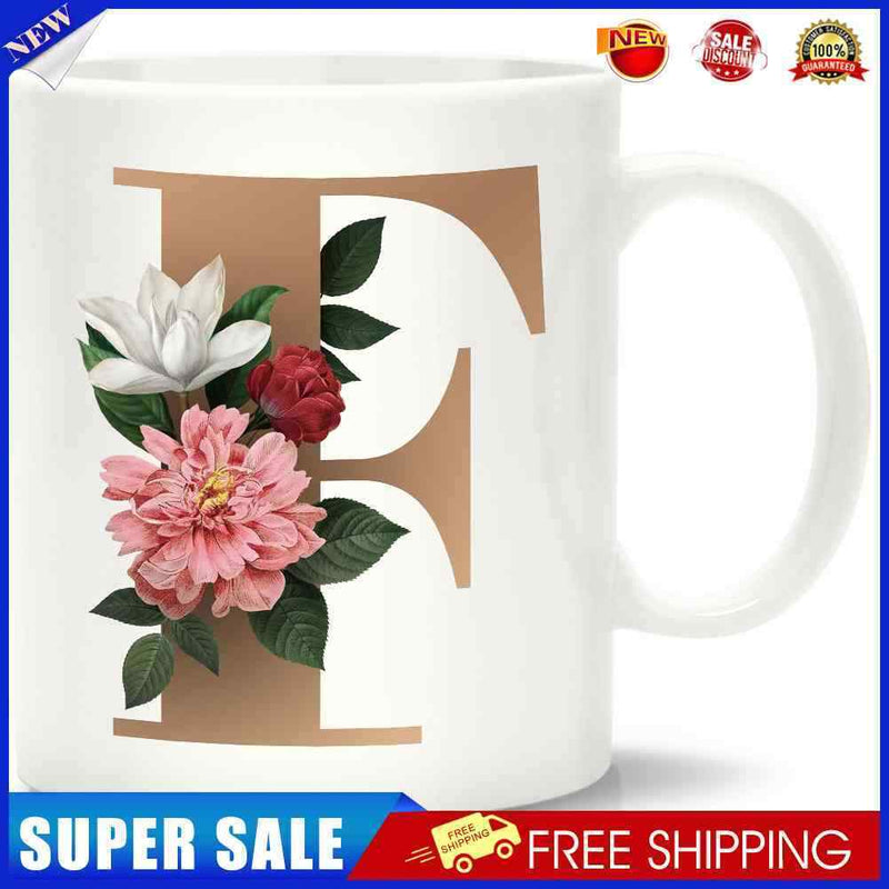 Unique Creative Ceramic Coffee Mug Cup with Flower Letter F for Home Office
