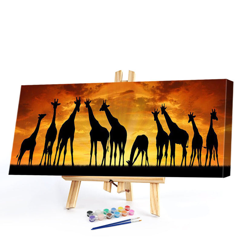 Giraffes at Sunset Oil Paint By Numbers Kits DIY Handpainted on Canvas Art