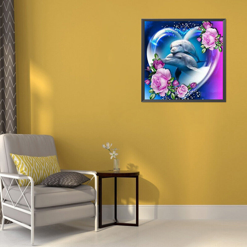 Dolphin Full Round Drill Diamond Painting Drawing Rose Mosaic Home Decor Kit