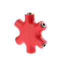 3.5mm Jack 6 Way Multi Port Hub Aux Headphone Audio Cable Adapter (Red)