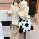 Animal Pattern Print Shoulder Bag Women Fashion Plush Large Capacity Handbags