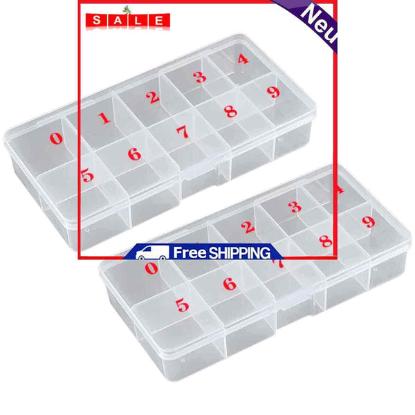 Nail Tip Box - 2pcs Grid Box for Fingernail Crystal Jewelry Nail Accessories