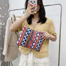Ethnic Style Women Canvas Print Envelope Wristlet Bag Purse Handbag (Pink)