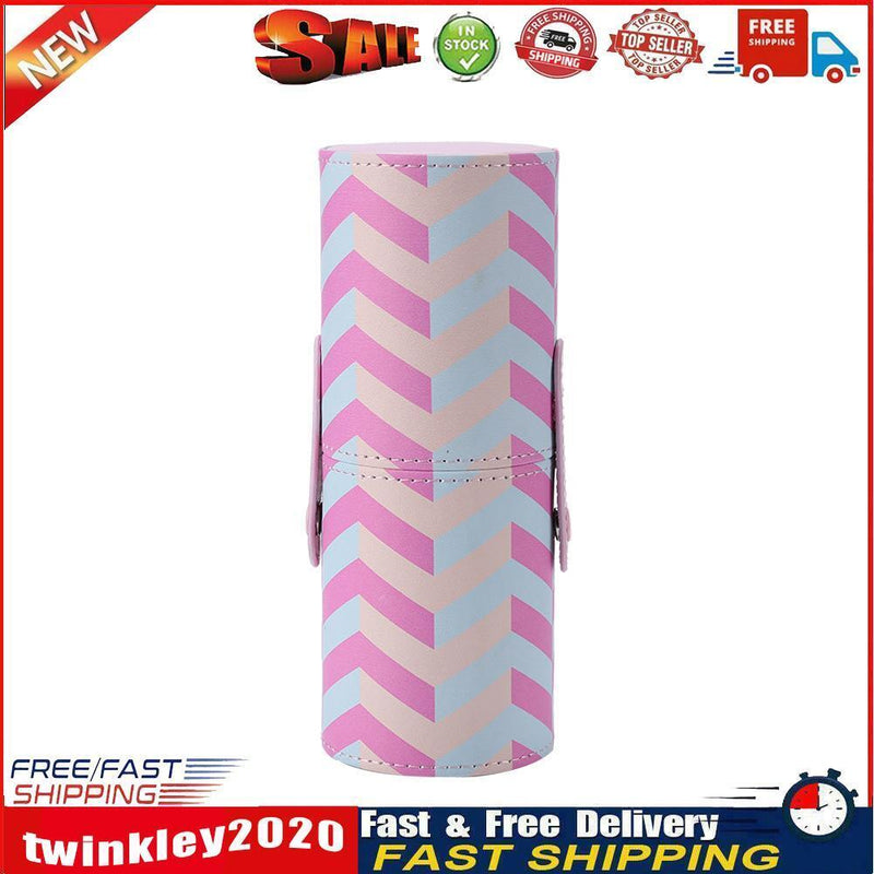 Portable PU Leather Makeup Storage Holder Cosmetic Brush Pen Cup Box (A) Newly