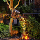 LED Solar Kettle Light Wrought Iron Hollow Flower Water Can Fairy Lamp (A) Newly