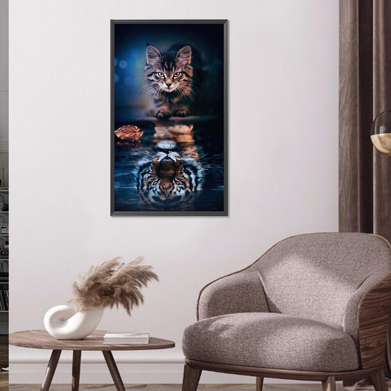 5D Diamond Painting Kit DIY Cat Reflection Full Round Drill Mosaic Wall Pic