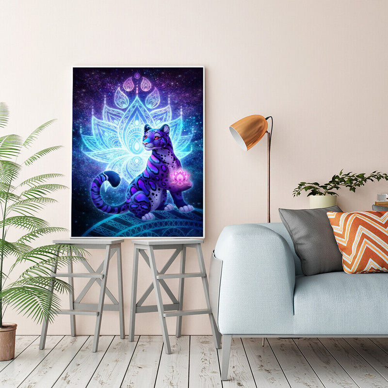 Purple Leopard Oil Paint By Numbers Canvas Drawing DIY Hand Painted Wall Cr