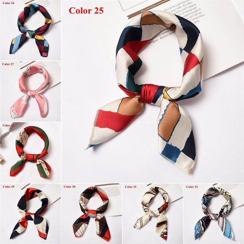Women Gifts Elegant Square Scarf Hair Tie Band Silk Feel Satin Head Neck
