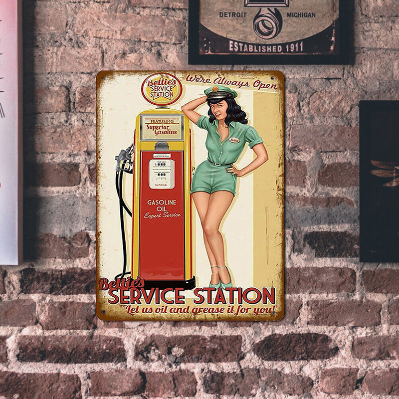 Service Station Metal Plate Tin Sign for Bar Pub Club Cafe Wall Iron Paintings