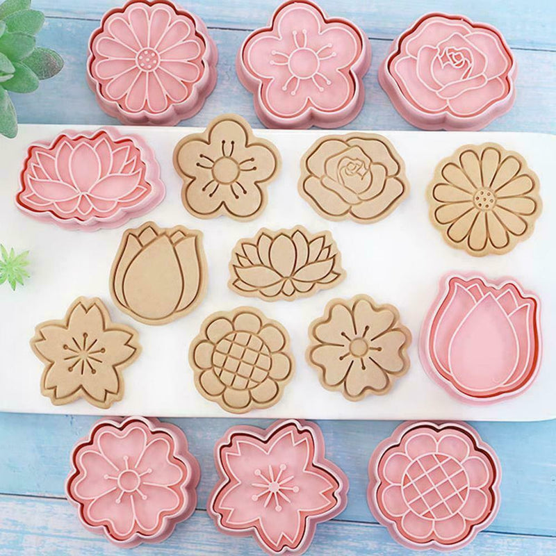 8PCS Flowers Cookie Mold Set Biscuit Cutters Baking Molds Press Stamp X8D3