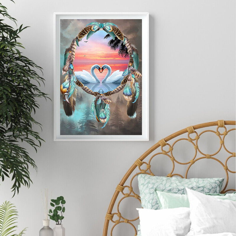 5D DIY Swans Mosaic Full Round Diamond Drawing Handmade Rhinestone Craft Gifts