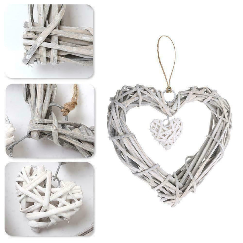 Wicker Heart Wreath Shabby Wall Hanging Wedding Birthday I1A9 Decor Party A4A5