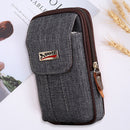 Men Canvas Mobile Phone Bags Double-layer Zipper Fanny Pack (Grey)