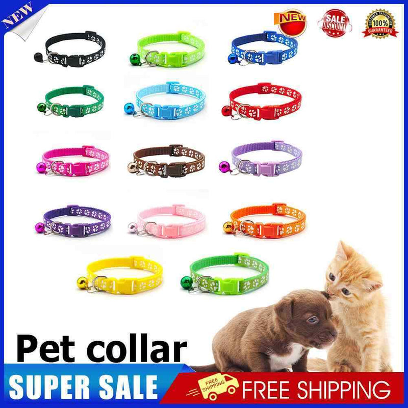 12pcs Cat Collar Nylon Pet Collar with Bell Charms Collar for Small Puppy K