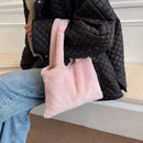 Women Winter Soft Fur Solid Color Top-handle Bag Small Handbag (Pink)