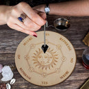 Wooden Divination Pendulum Board with Stars Moon Carved Coaster (Green 15cm)