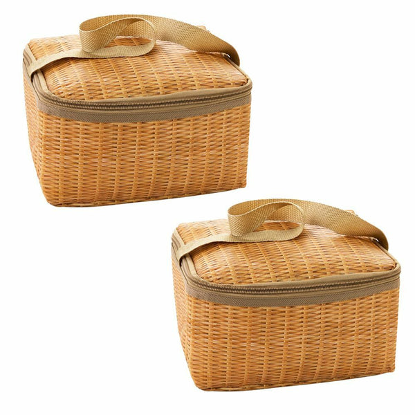 Woven Keep Warm Lid and Handle Rattan Bag Waterproof Wicker Picnic Basket