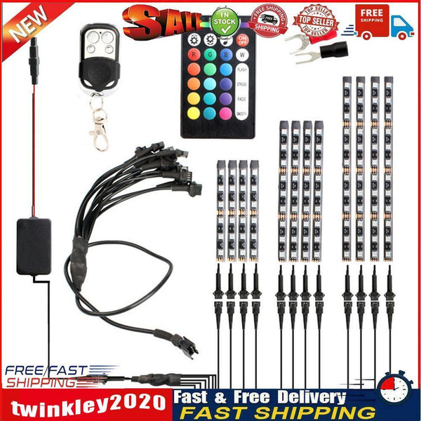 12pcs/set Motorcycle RGB LED Strip Kit RF Remote Control Underglow Lights Newly
