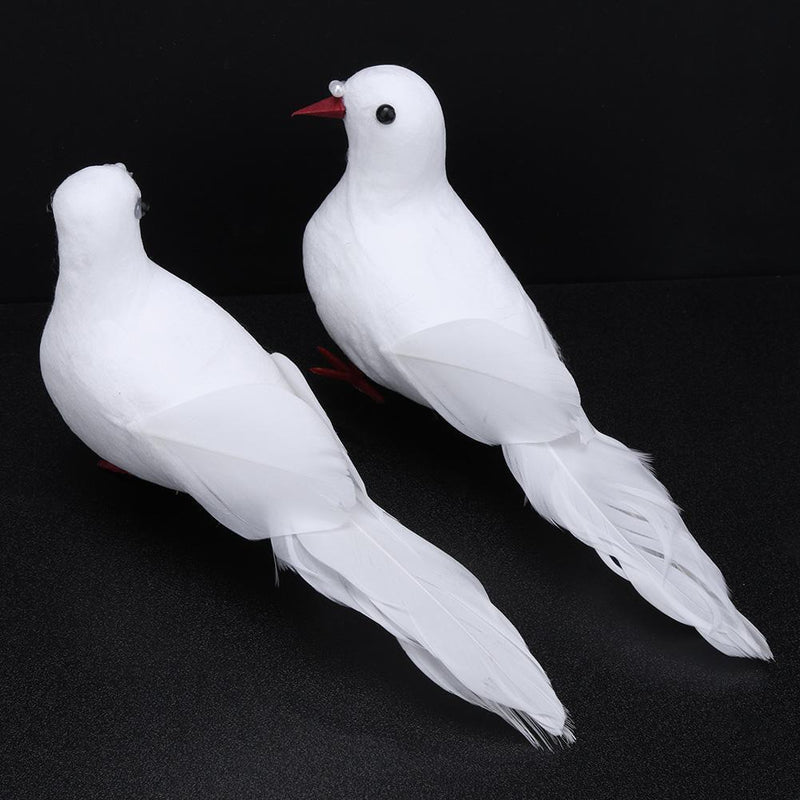 2pcs White Foam Feather Simulation Pigeons Wedding Table Decor Home Crafts