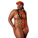 Ethnic Women Plus Size One-Piece Swimsuit Bandage Swimwear Beachwear(2XL)