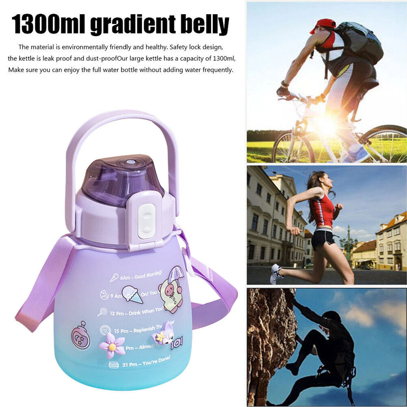 1.3L Large-capacity Water Bottle Outdoor Sports Gradient Cup (Purple Blue) Newly
