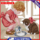 DIY Cotton Thread Feeding Cats Partial Cross Stitch Stamped Embroidery Set Craft