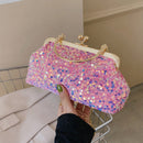 #A Women Sequin Clutch Purse Bride Evening Bag Metal Handle Party Prom Handbags