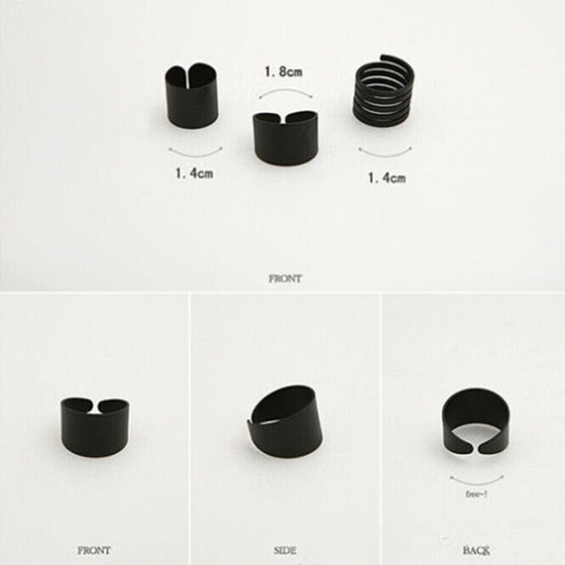 Women Gothic Jewelry Band Midi Above Knuckle Ring Set Punk Black Stack Plain