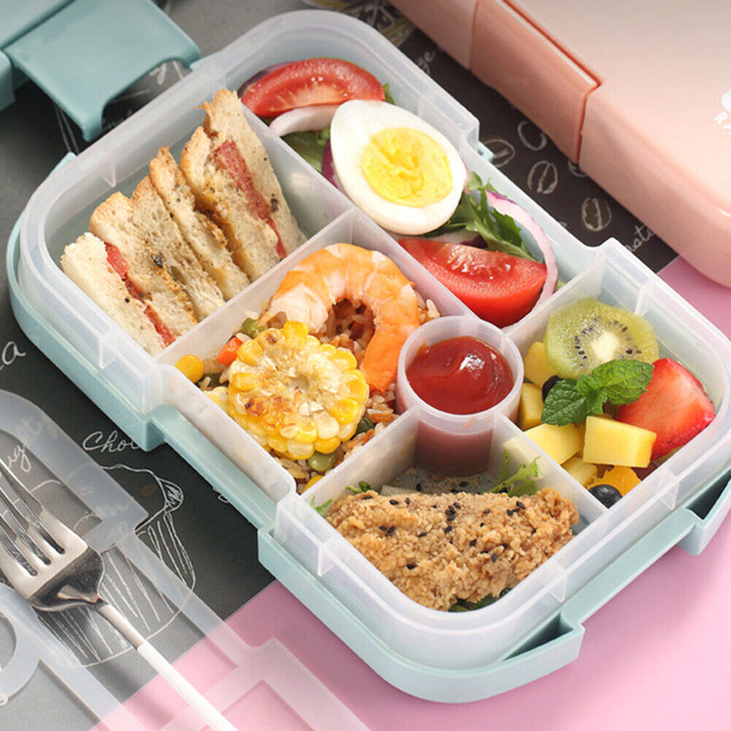 Microwave Lunch Box Food Grids Storage Container School Bento Box (Blue) Newly