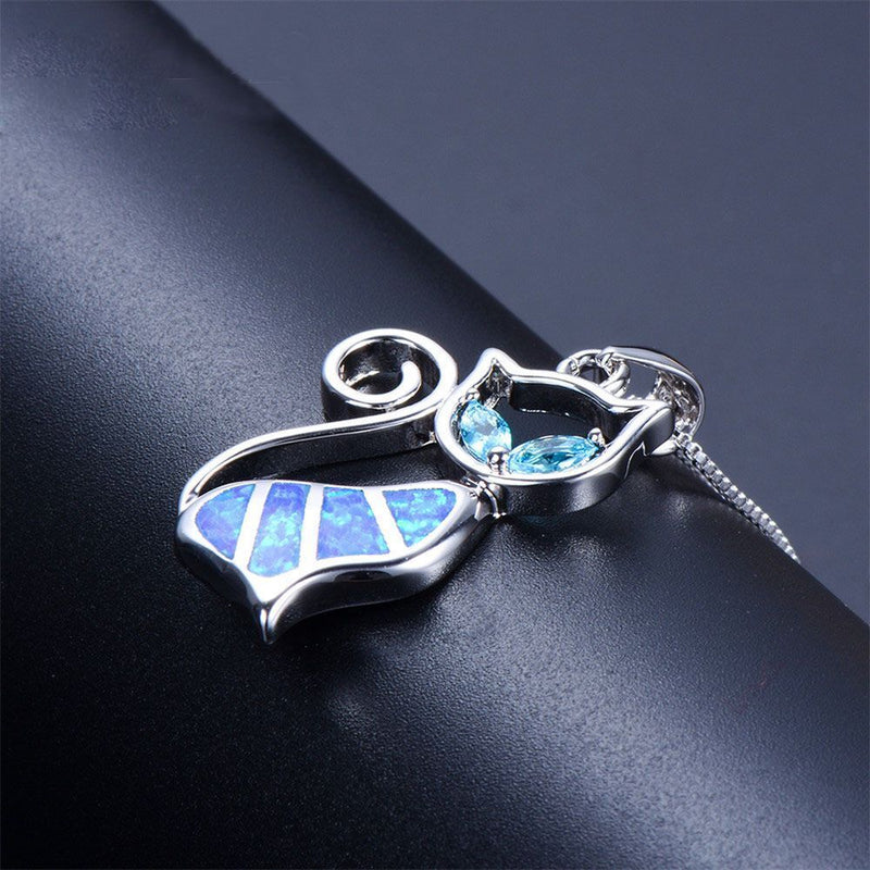 Exquisite Trendy Elegant Gift Fashion Chain Opal Necklace Cat Pendant Jewelry