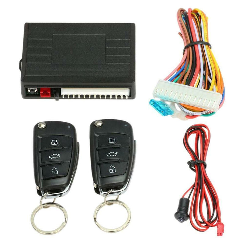 3-button Remote Control Locks Kit Keyless Entry Car Alarm System &2 Flip Key Fob