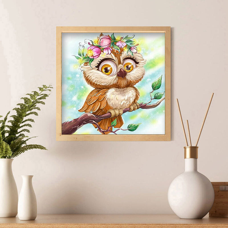 5D DIY Full Drill Round Shape Owl Rhinestone Diamond Drawing Home Decoration
