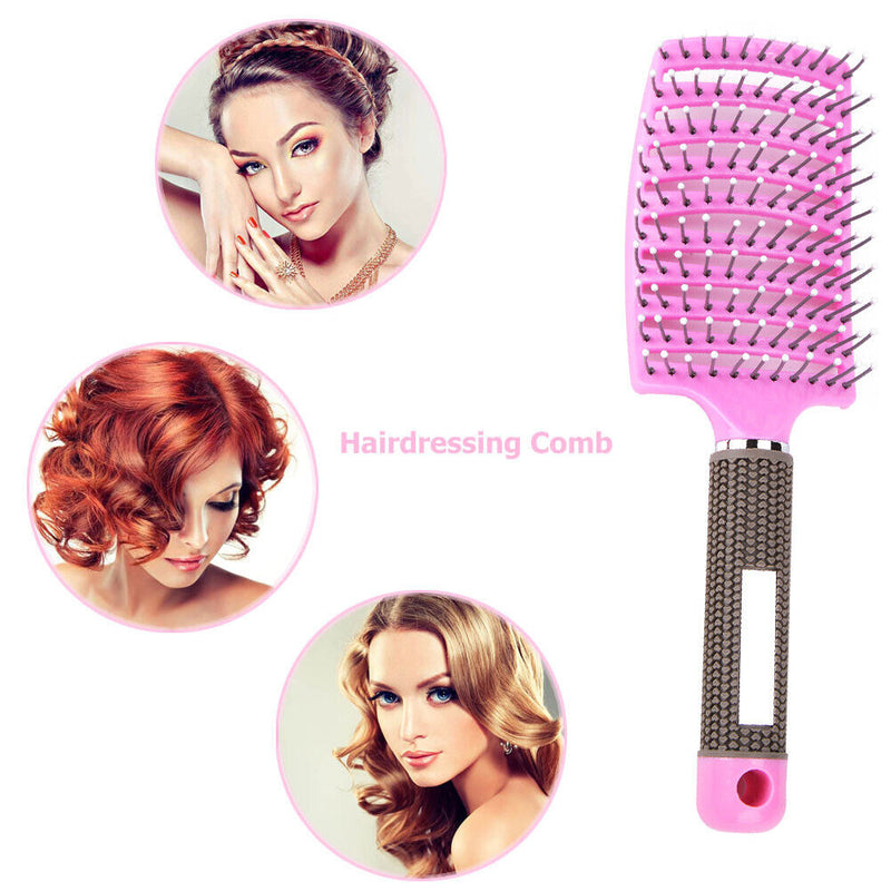 Portable Curved Ribs Scalp Massage Comb Fluffy Styling Brush (A Pink) Newly