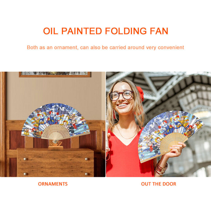 Hand Painted Folding Fan Oil Paint By Numbers DIY Snowman Kid Drawing Craft Gift