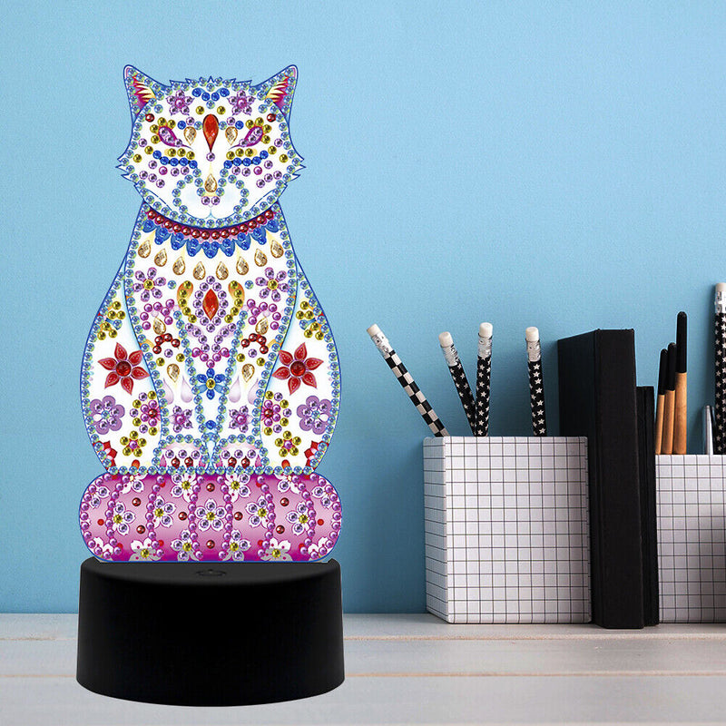DIY Special Shaped Diamond Painting Cat LED Light Cross Stitch Embroidery L