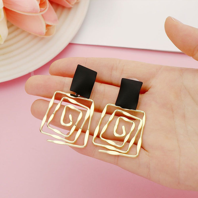 Women Girls Geometric Spiral Earrings Metal Maze Hanging Earrings Dangle Drop