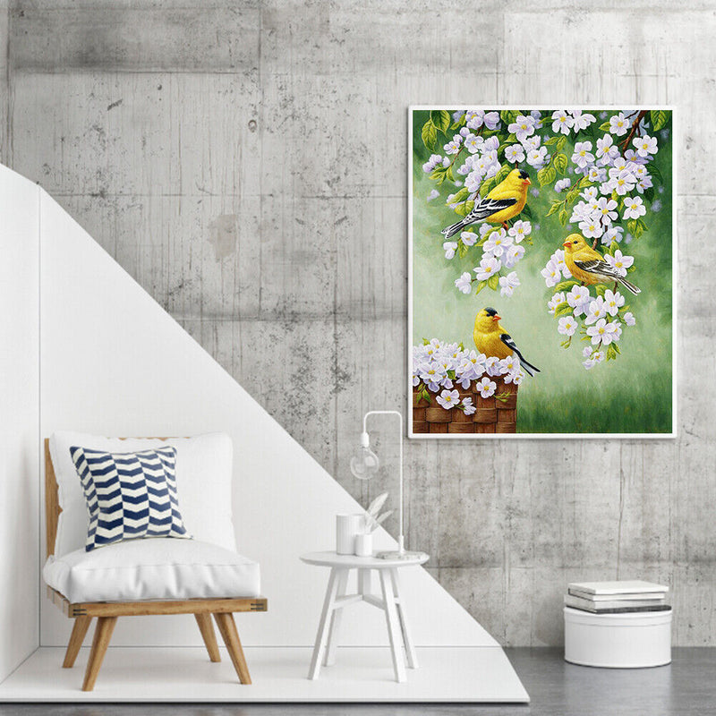Bird on Branch Oil Paint By Numbers Kit DIY Acrylic Painting on Canvas Framel