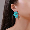 Korean Sweet Flower Drop Earrings for Women Petal Ear Jewelry Gift (Green) Newly