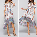 Women Off Shoulder Floral Print Dress Bohemian Beach Swing Dress (White M