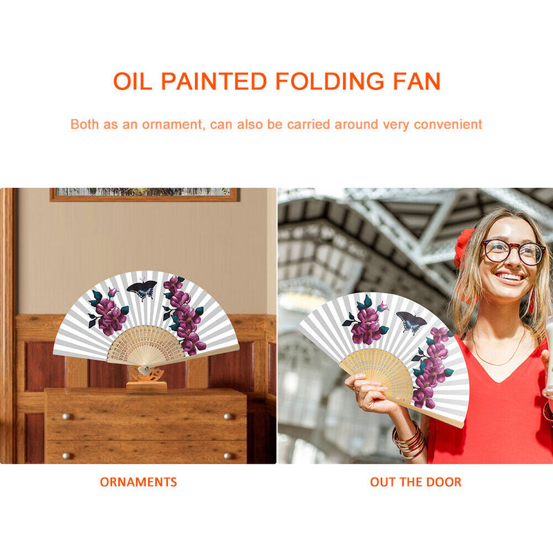 #A Oil Paint Folding Fan By Numbers DIY Butterfly Orchid Painted Art Craft Han