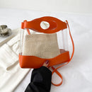 Transparent Shoulder Bags Women Straw PVC Clear Casual Totes PU Leather Handbag