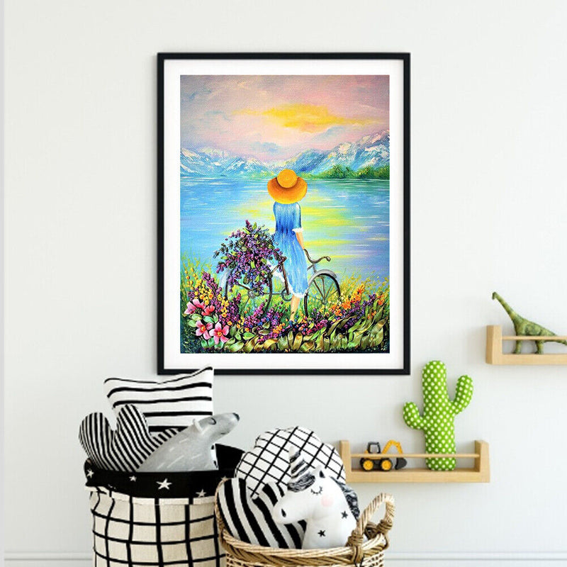 40x50cm Frameless Oil Paint By Numbers Bicycle Girl DIY Canvas Picture Kit