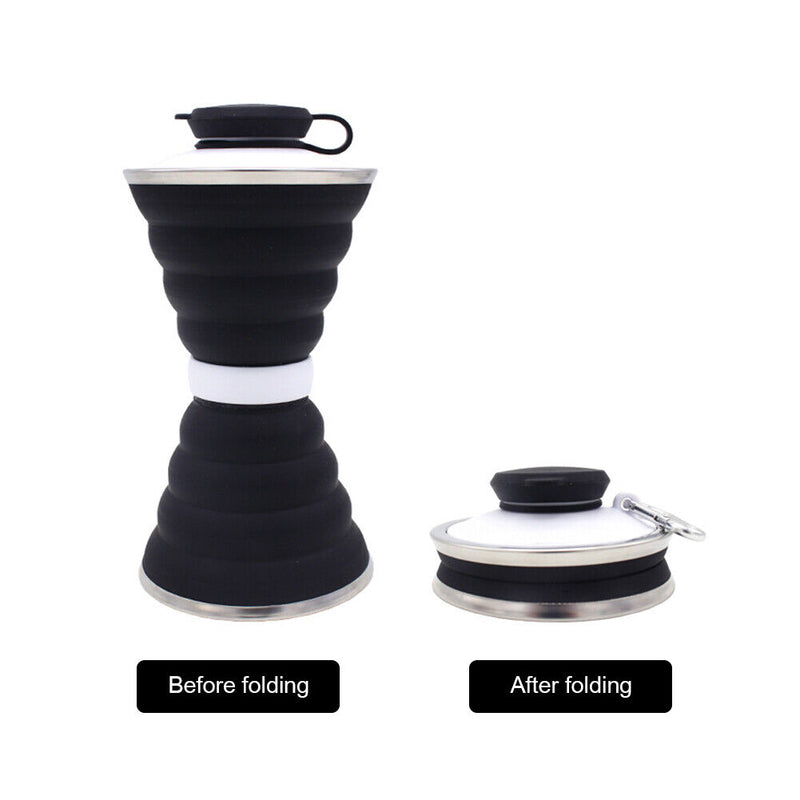 500mL Collapsible Soft Kettle Outdoor Silicone Water Bottle (Black+White) Newly