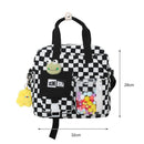 Japanese Plaid Backpack Students Girl Travel Schoolbags Messenger Bag w/Pendant