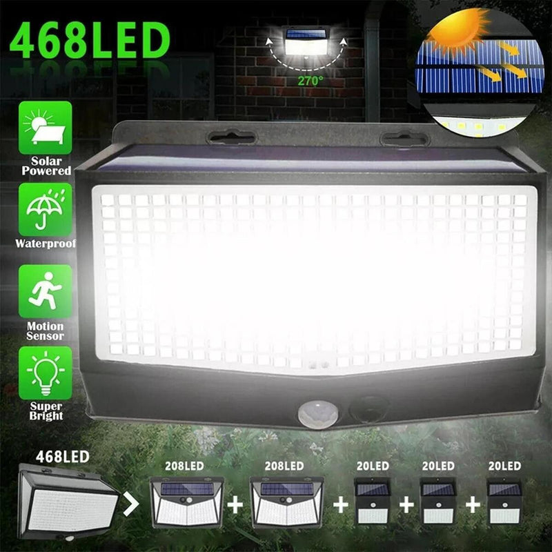 468LED Solar Power Light PIR Motion Sensor Lamp Outdoor Wall Garden Lamp FAST~
