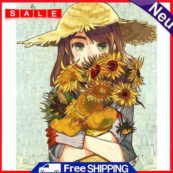 Sunflower Girl Oil Paint By Number DIY Acrylic Painting Home Wall Decoration Kit