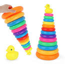 Early Educational Rainbow Tower Stack Circle Duck Ring Puzzle Pyramid (C) Newly