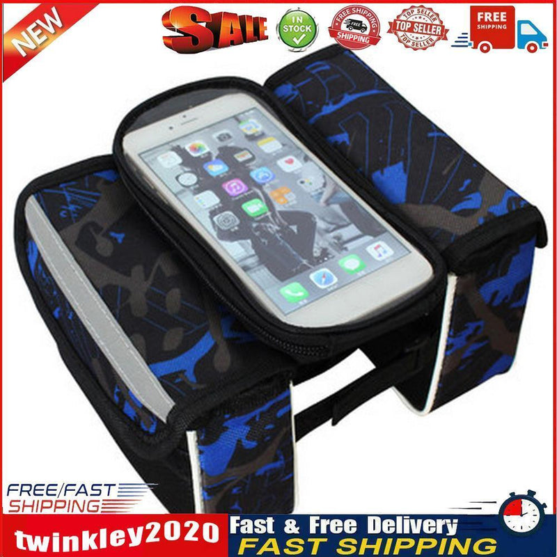 Bike Touch Screen Phone Bag Bicycle Top Tube Bag Riding Equipment (Blue) Newly